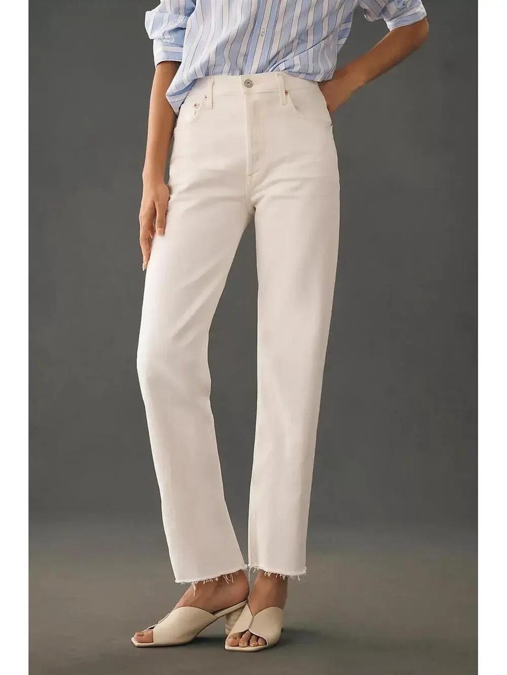 Citizens of Humanity Florence High Rise Crop Wide Straight Jeans White 25